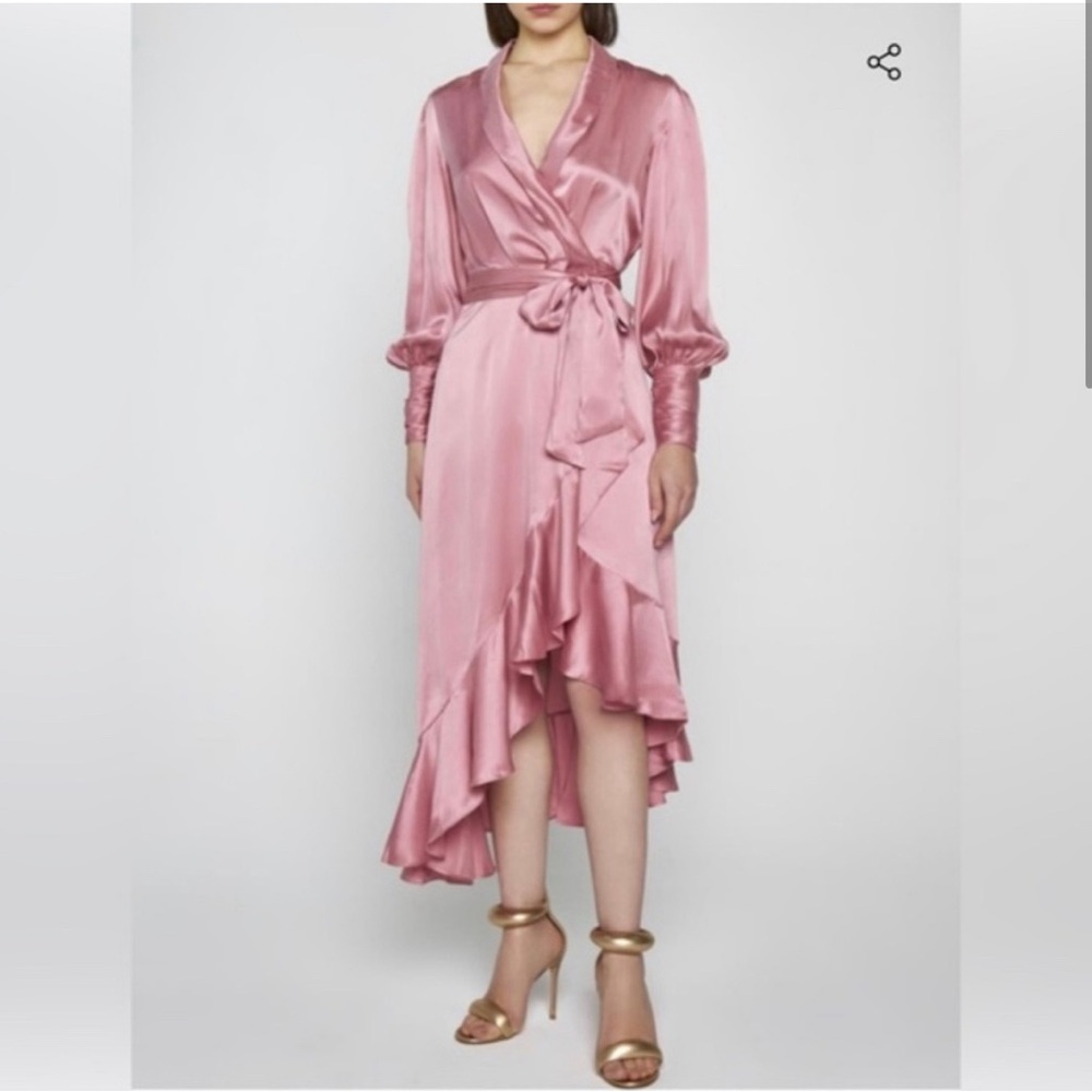 Zimmermann NWT Designer Asymmetric Silk Wrap Pink Midi Dress size1(US 4-6)